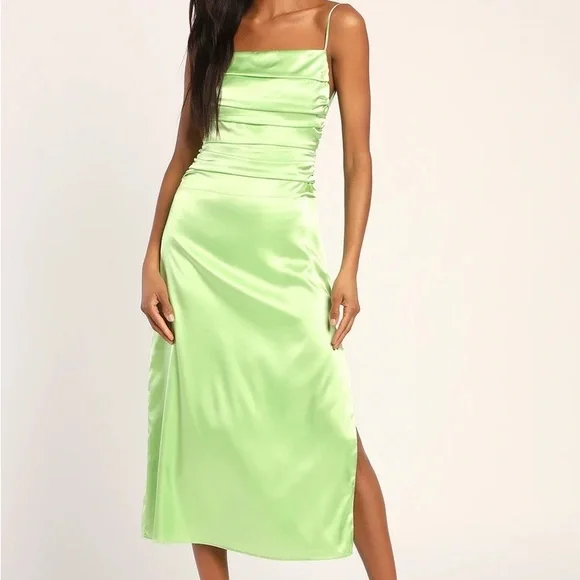 Lulus | Dresses | Lime Green Satin Midi Dress | Poshmark Lulus | Dresses | Lime Green Satin Midi Dress | Poshmark